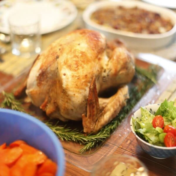 Baked turkey and sides on Thanksgiving Day