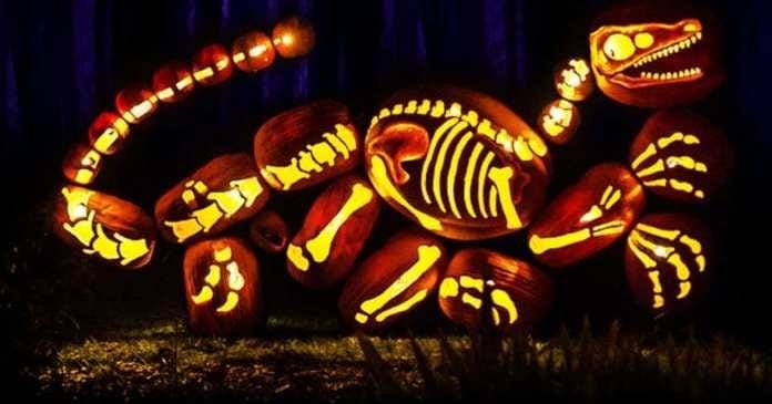 Dinosaur shaped Jack O'Lanterns
