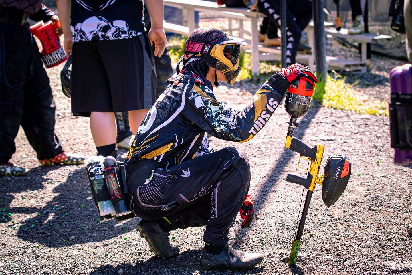 paintball player crouching