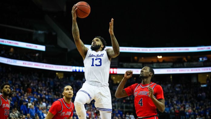 Seton Hall Pirates player Jumping for a lay-up