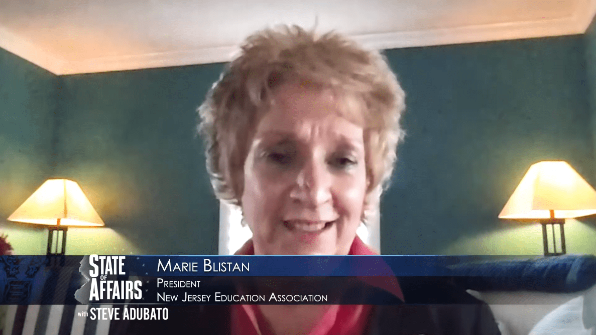 NJEA President Marie Blistan speaking with Steve Adubato