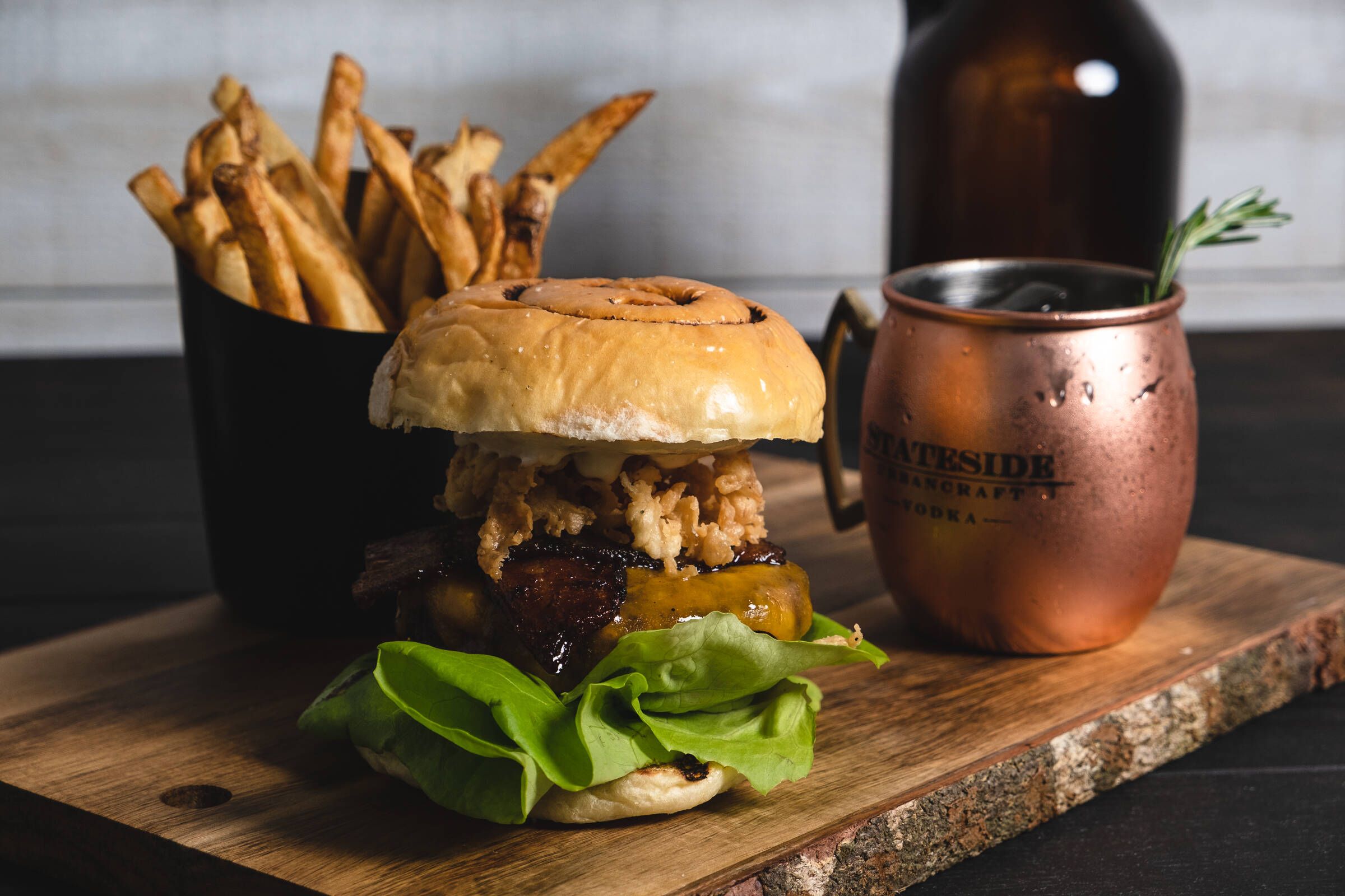 Burger and Fries from Stateside Tap and Tavern