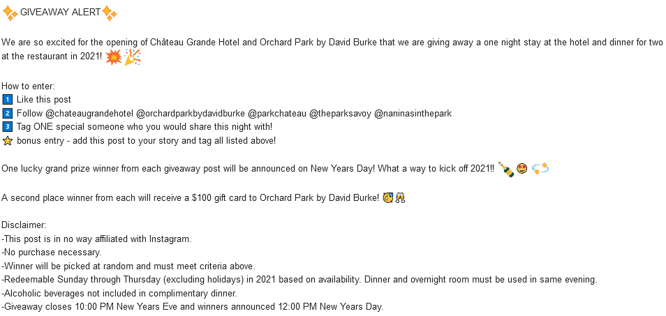 Chateau Grande Hotel Contest Info