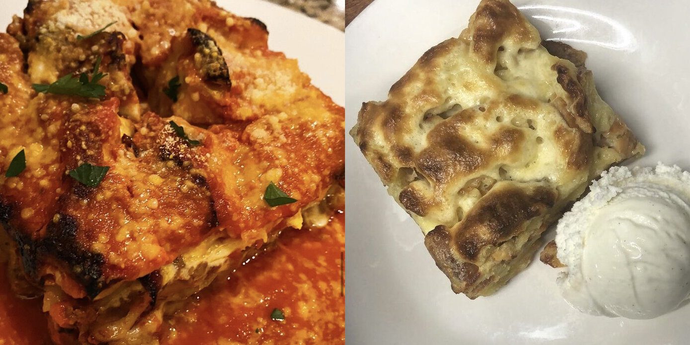 Lasagna and Bread Pudding Photo by Valter Cianni