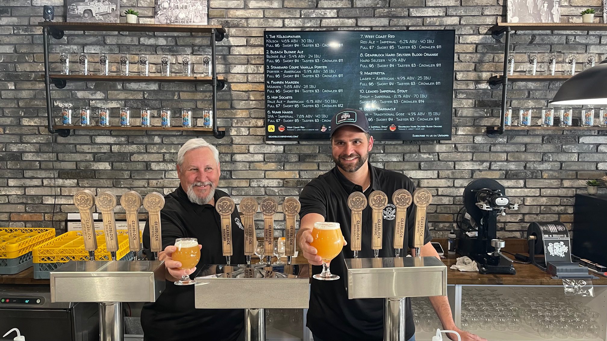 Gearblock Brewing owners behind the bar