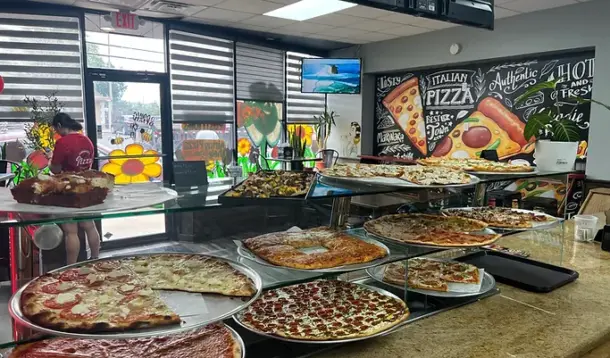 Restaurant Interior with display of pizzas