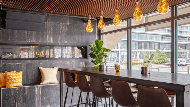 Iron Whale Interior fireplace seating