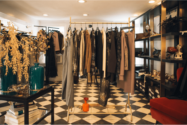 Designer Clothing and Gowns on Rack